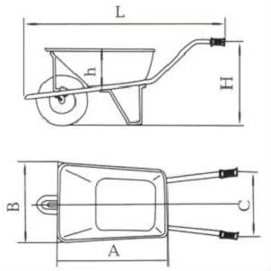 wheelbarrow χειραμάξιων WB6414TS ροδών οικοδόμησης κατασκευής σχέδιο